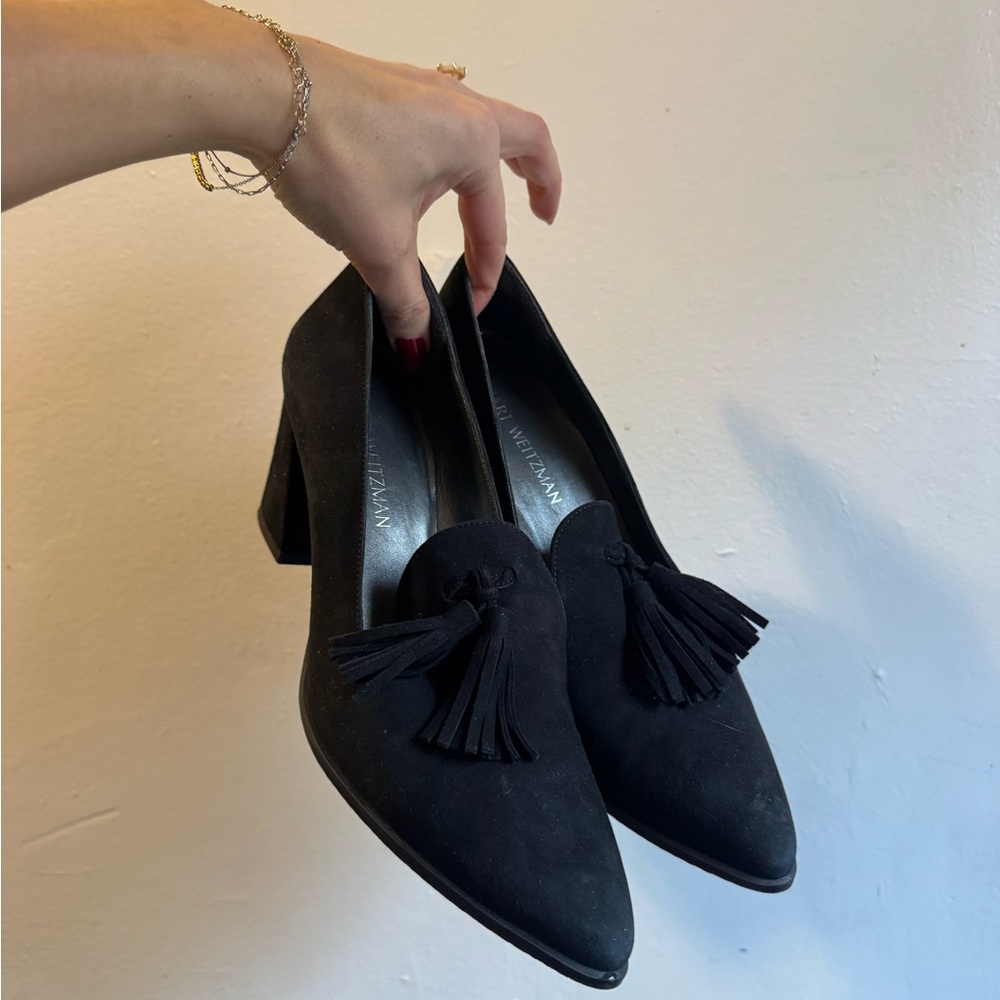 Stuart Weitzman Elegant Black Tassel Loafers